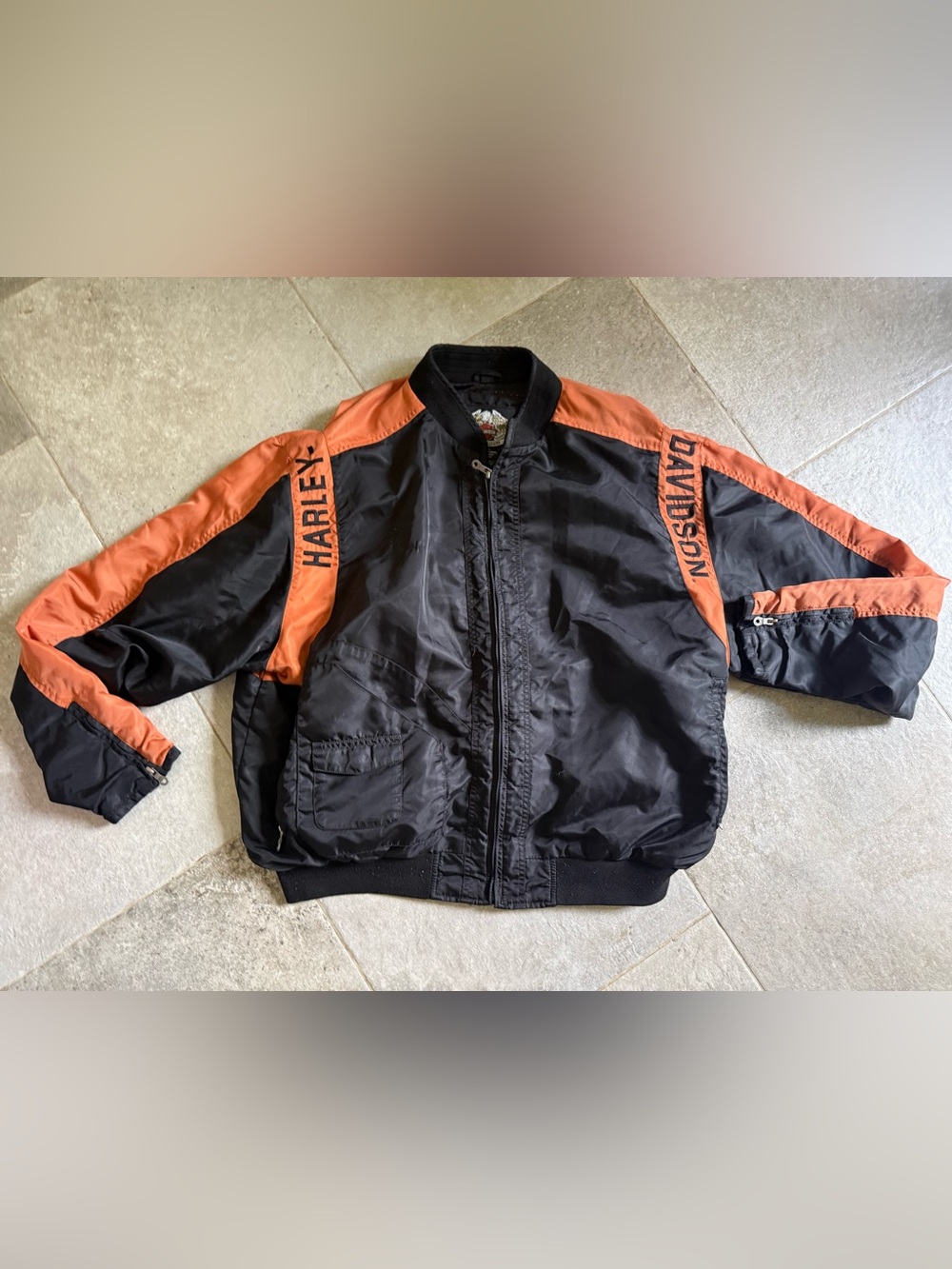 Harley-Davidson Black and Orange Varsity Bomber Jacket